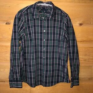 Purple / blue / green plaid long sleeve button front dress shirt Tommy Hilfiger